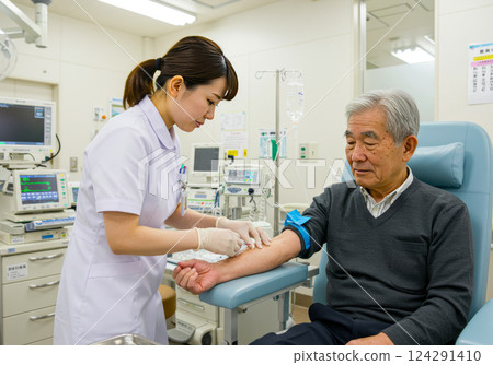 A nurse providing medical care to a patient 124291410