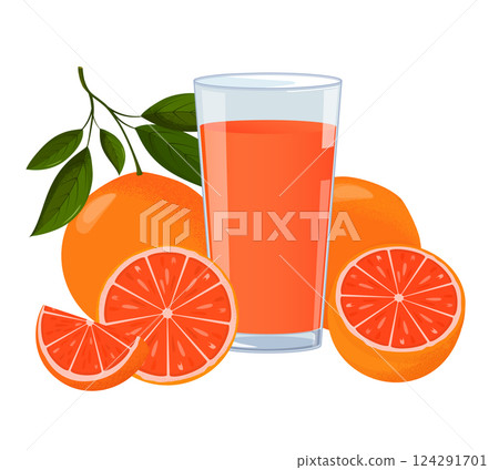 Glass of grapefruit juice surrounded by fresh grapefruits Glass of grapefruit juice surrounded by fresh grapefruits 124291701