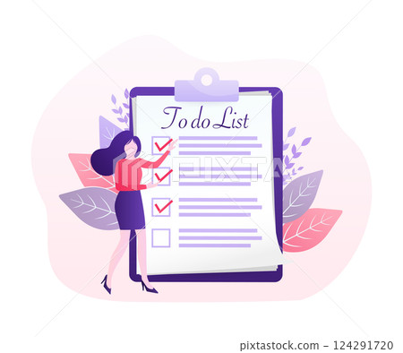 To do list people on white background. Cartoon character. Survey vector illustration. Flat vector character illustration. Corporate document. 124291720