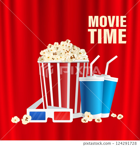Movie time, great design for any purposes. Realistic cinema movie poster template. 3d banner background. Movie time, great design for any purposes. Realistic cinema movie poster template. 3d banner background. 124291728
