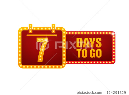 Seven days to go retro light on white background. Days to go light on light background. Seven days to go retro light on white background. Days to go light on light background. 124291829