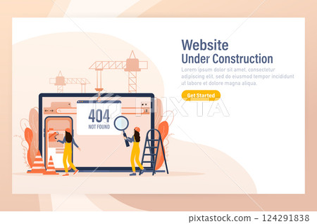 Flat under construction with people for web site design. Minimal design. Technology concept. Flat business template. 124291838