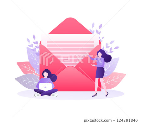 Contact us envelope people. Landing page. Modern advertising for concept design. Online communication. Digital marketing illustration. Customer service. Contact us envelope people. Landing page. Modern advertising for concept design. Online communication. Digital marketing illustration. Customer service. 124291840