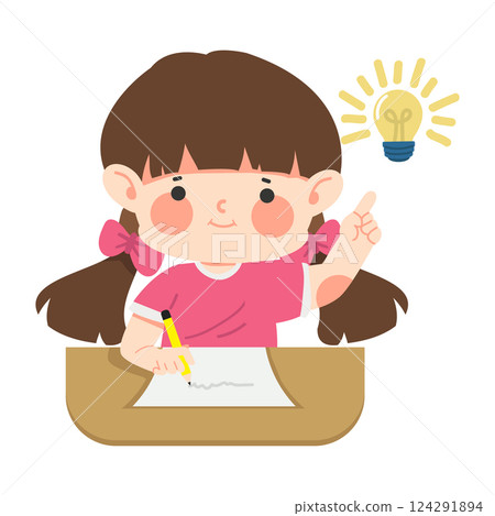Cute girl do homework and find the answer 124291894