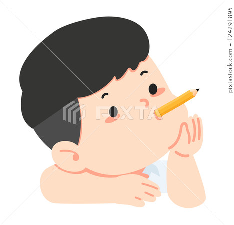 Thoughtful Boy Holding a Penci 124291895