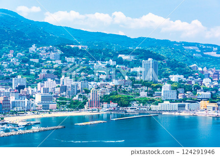Atami in summer seen from a high vantage point. Partially processed using AI. Atami in summer seen from a high vantage point. Partially processed using AI. 124291946