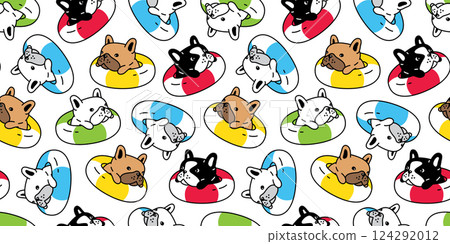 dog seamless pattern french bulldog inflatable swimming ring pool beach ocean puppy vector pet breed cartoon gift wrapping paper repeat wallpaper tile background doodle illustration isolated design 124292012