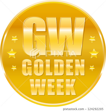 Medal-like round/circular Golden Week gold serif logo/text material_GW sale etc. 124292285