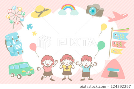 A frame background illustration for Golden Week, which represents Children's Day and going out by car or traveling A frame background illustration for Golden Week, which represents Children's Day and going out by car or traveling 124292297
