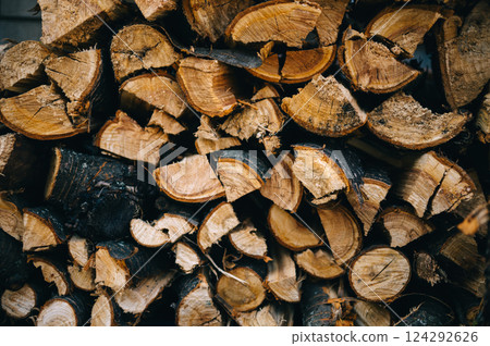 background of a stack of firewood 124292626