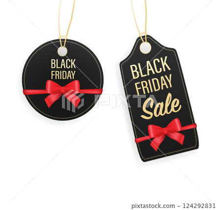 Black friday sale label with ribbon bow knot Abstract template with sale label on white background for paper design. Black friday sign. Vector design template. Black friday sale label with ribbon bow knot Abstract template with sale label on white background for paper design. Black friday sign. Vector design template. 124292831