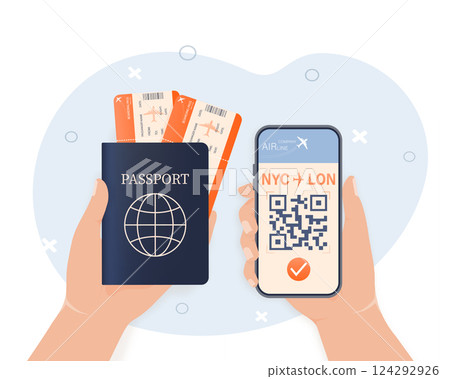 Line ticket. 3d isometric illustration cell phone. Online booking service vector illustration. 124292926
