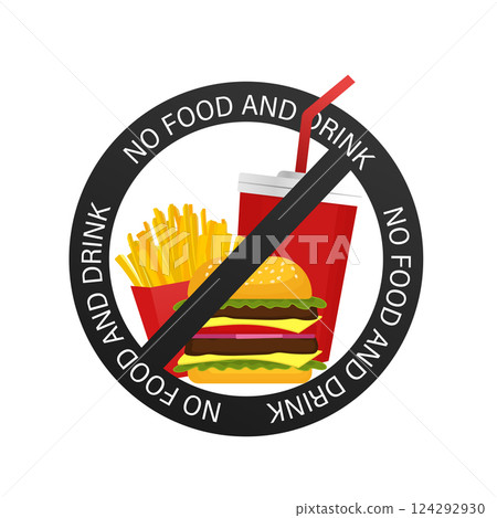 Vector illustration. No food sign, great design for any purposes. Fast food. Vector illustration. No food sign, great design for any purposes. Fast food. 124292930