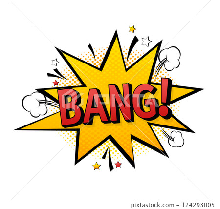 Bang pop illustration in retro style on color background. Vector drawing. Cartoon drawing 124293005