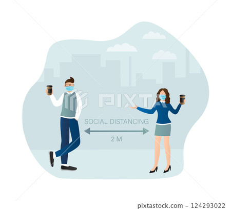 Social distancing people in flat style. Medical prevention. Illustration for medical design. Vector illustration. Social distancing people in flat style. Medical prevention. Illustration for medical design. Vector illustration. 124293022