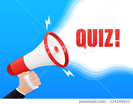 Quiz. Vector flat illustration with megaphone on white background. Quiz. Vector flat illustration with megaphone on white background. 124293033
