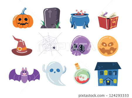 Cute Halloween Elements Vector Set 124293333