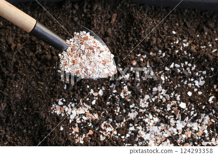 Fertilizer for Soil Eggshells. Organic waste, Bio Compost waste recycling Fertilizer for Soil Eggshells. Organic waste, Bio Compost waste recycling 124293358