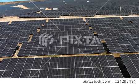 Aerial view of solar power station Aerial view of solar power station 124293484