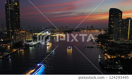 Skyscrapers in Bangkok city and river at night Skyscrapers in Bangkok city and river at night 124293495