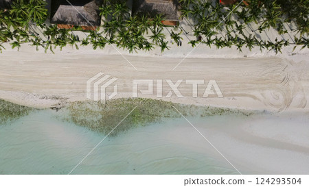 Aerial top view of beautiful tropical sandy beach 124293504