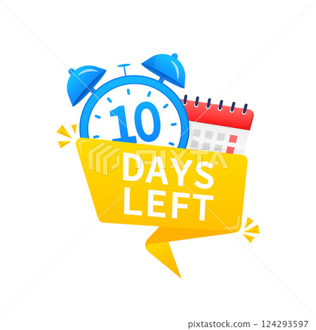10 days left. Timer with calendar icon on a white background. Vector stock illustration. 124293597