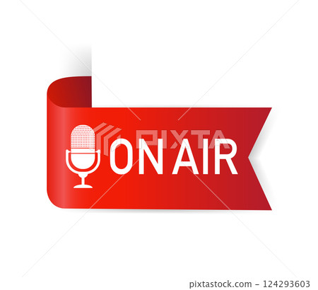 3d on air button for banner design. Red on air button with light background. Internet button on white background. Vector illustration. 3d on air button for banner design. Red on air button with light background. Internet button on white background. Vector illustration. 124293603