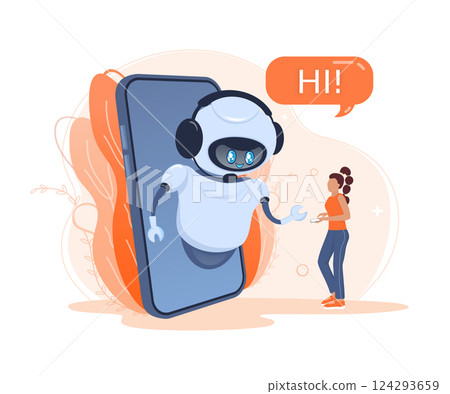Flat chat bot for web design. Flat isometric vector illustration. Artificial intelligence 124293659