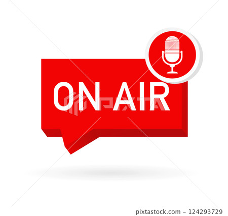 3d on air button for banner design. Red on air button with light background. Internet button on white background. Vector illustration. 3d on air button for banner design. Red on air button with light background. Internet button on white background. Vector illustration. 124293729
