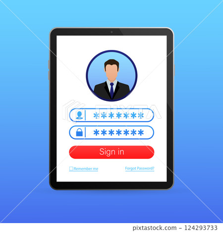 Log in tablet hands, great design for any purposes. Vector illustration flat design. Laptop screen. Phone icon vector. Cartoon button with log in tablet hands. Log in tablet hands, great design for any purposes. Vector illustration flat design. Laptop screen. Phone icon vector. Cartoon button with log in tablet hands. 124293733