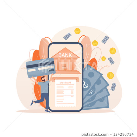 Line banking people for account page design. Isometric vector illustration. Bank online. Vector illustration. Line banking people for account page design. Isometric vector illustration. Bank online. Vector illustration. 124293734
