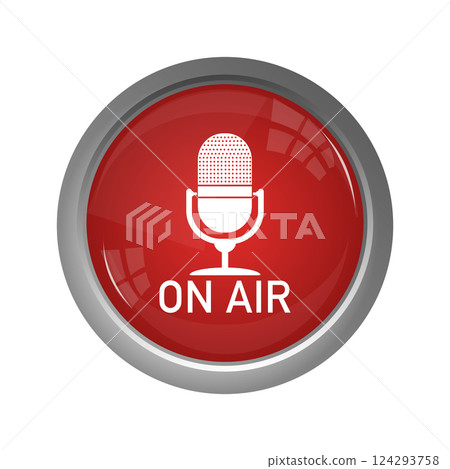 3d on air button for banner design. Red on air button with light background. Internet button on white background. Vector illustration. 124293758