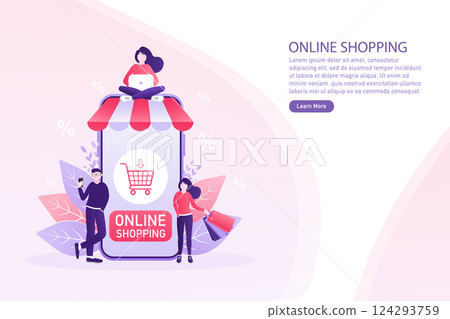 Line shopping people, great design for any purposes. Phone icon vector. Cartoon flat vector illustration. Online delivery phone concept. Line shopping people, great design for any purposes. Phone icon vector. Cartoon flat vector illustration. Online delivery phone concept. 124293759