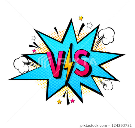 Blue vs pop in retro style on green background. Versus battle. Frame template. Pop art style. Vector illustration 124293781