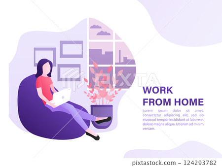 Flat work from home for concept design. Stay home. Work from home, great design for any purposes. Vector illustration. Flat work from home for concept design. Stay home. Work from home, great design for any purposes. Vector illustration. 124293782