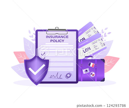 Flat style illustration with insurance policy for report design. Isometric vector illustration. Business concept. Data secure. 124293786