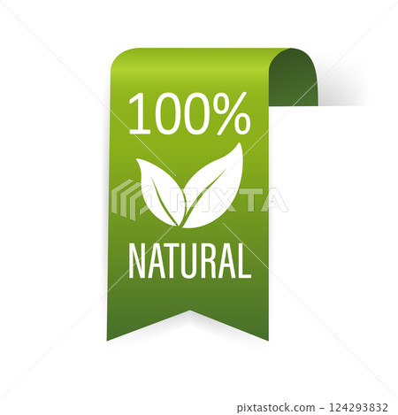 Modern set for paper design. 100 percent natural ribbon on green background. Vector illustration. Modern set for paper design. 100 percent natural ribbon on green background. Vector illustration. 124293832