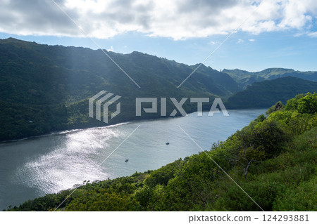 Scenic view of Taipivai Bay, Nuku Hiva, Marquesas Islands, French Polynesia Scenic view of Taipivai Bay, Nuku Hiva, Marquesas Islands, French Polynesia 124293881