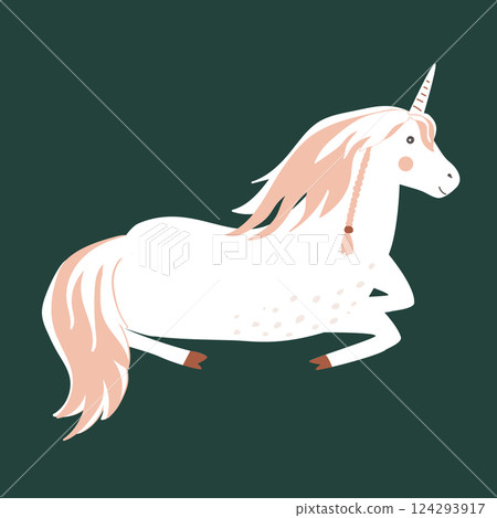 Cute lying unicorn cartoon isolated illustration. Fairy horse vector Cute lying unicorn cartoon isolated illustration. Fairy horse vector 124293917
