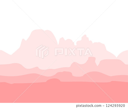 Majestic mountains ranges landscape seamless pattern in pink palette. Vector background 124293920