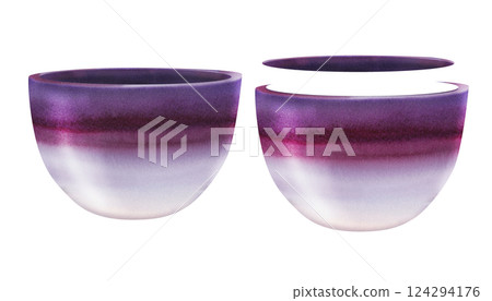 Pots for plants and flowers. Large planters, vases with a textured gradient. Watercolor container template for home, office, garden, for urban jungle, greenhouse, indoor and garden flowers and plants 124294176