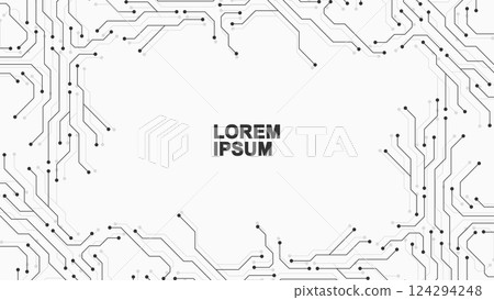 Circuit board digital abstract background. Motherboard technology texture design. AI semiconductor and computer processor on tech bg. Vector illustration 124294248