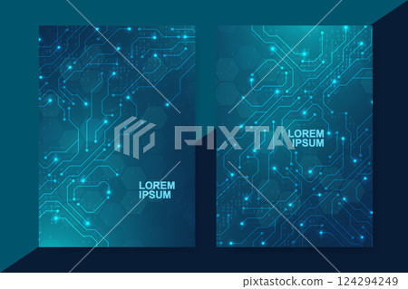Modern digital technology design template for a brochure, flyer, cover, report, poster, header, banner, presentation. Digital tech motherboard texture design. Vector illustration Modern digital technology design template for a brochure, flyer, cover, report, poster, header, banner, presentation. Digital tech motherboard texture design. Vector illustration 124294249