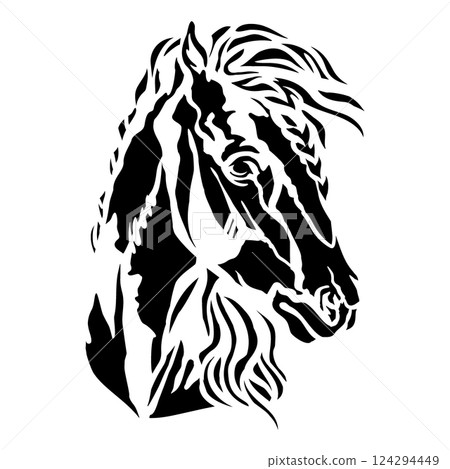 Abstract silhouette horse portrait stencil vector illustration 124294449