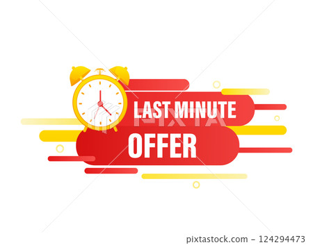 Red last minute offer alarm button. Flat red button. Web design. Vector illustration. Red last minute offer alarm button. Flat red button. Web design. Vector illustration. 124294473