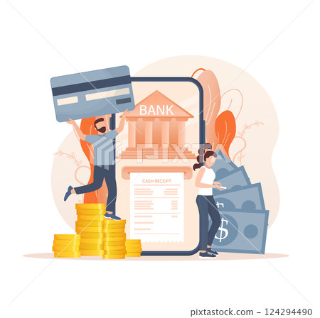 Line banking people for account page design. Isometric vector illustration. Bank online. Vector illustration. Line banking people for account page design. Isometric vector illustration. Bank online. Vector illustration. 124294490