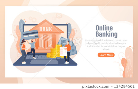 Line banking people for account page design. Isometric vector illustration. Bank online. Vector illustration. 124294501