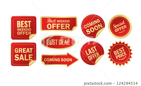 Modern red special sale, best and special offer and special discount stickers, great design for any purposes. Vector illustration. Modern red special sale, best and special offer and special discount stickers, great design for any purposes. Vector illustration. 124294514