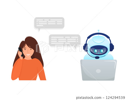 Flat chat bot for web design. Flat isometric vector illustration. Artificial intelligence 124294539