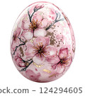 Beautiful decorative egg with pink floral design and gold accents. 124294605